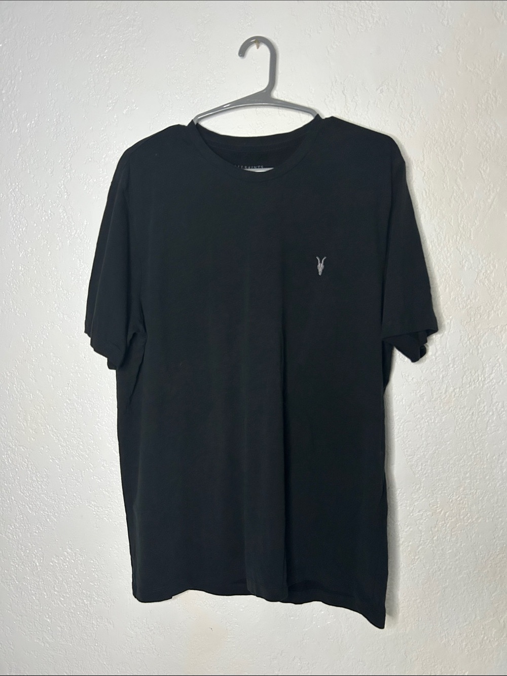 AllSaints Black Short-Sleeve Crewneck Tee with Small Chest logo